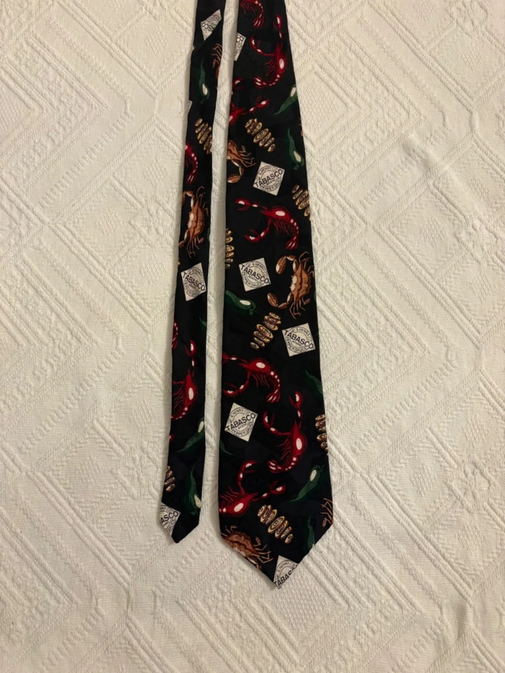 Vintage Tabasco Seafood Boil Silk Necktie Black